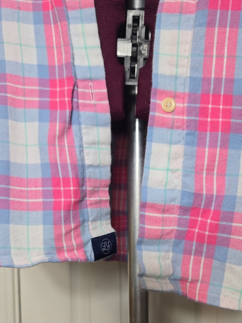 Lauren James Medium Pink Blue Cotton Flannel Button Down - Picture 5 of 10